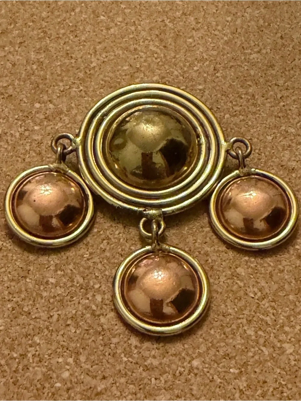 Vintage IXEL Mexico Mixed Metal Convertible Pendant Brooch Brass Copper Artisan